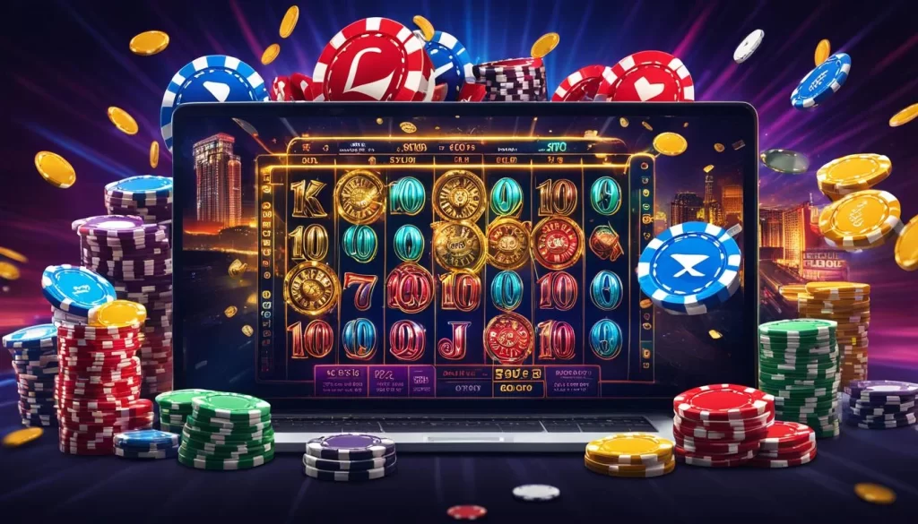 Hình ảnh máy đánh bạc slot cổ điển với biểu tượng hoa quả